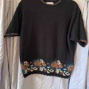 Vintage Floral Embroidered Black Sweater